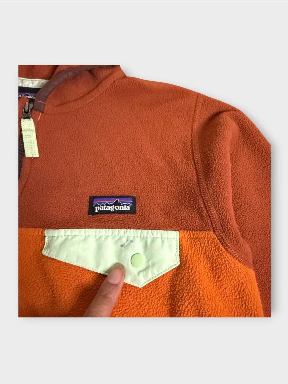 Patagonia Orange & Brown Color Block Micro D Snap T Fleece Jacket - Picture 2 of 6